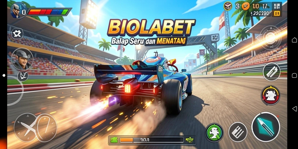 Tampilan menarik dari gameplay balap di BIOLABET.