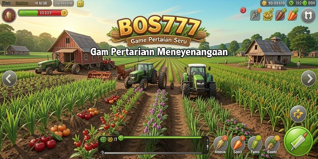 Tampilan gameplay BOS777 yang menampilkan aktivitas bertani.