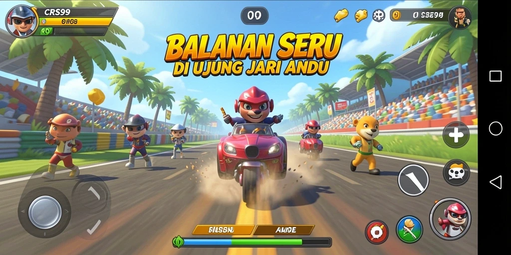 Tampilan gameplay CRS99 dengan aksi balapan yang menegangkan.