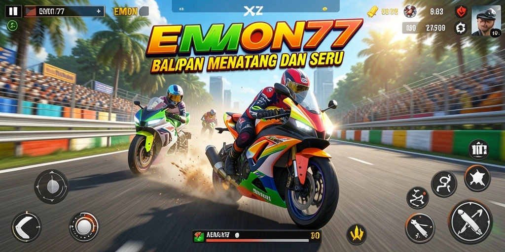 Gameplay seru di <strong>EMON77</strong> dengan motor balap yang cepat.
