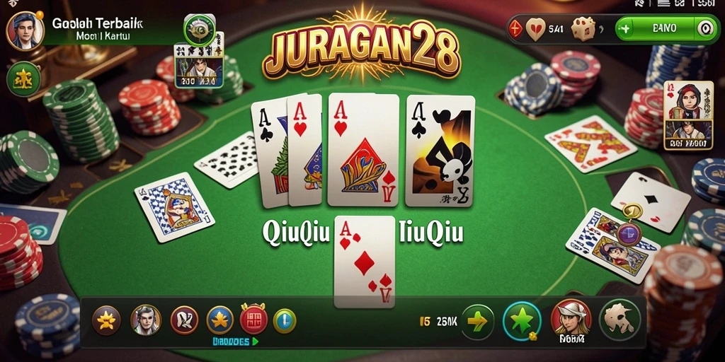 Tampilan gameplay seru dalam JURAGAN28 yang menampilkan permainan QiuQiu.